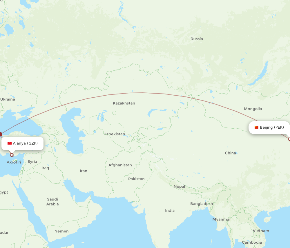 GZP-PEK flight routes
