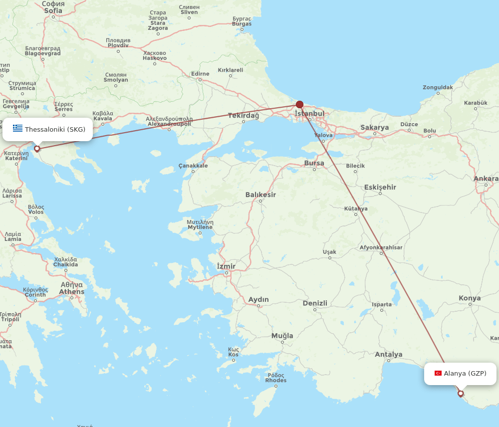 GZP-SKG flight routes