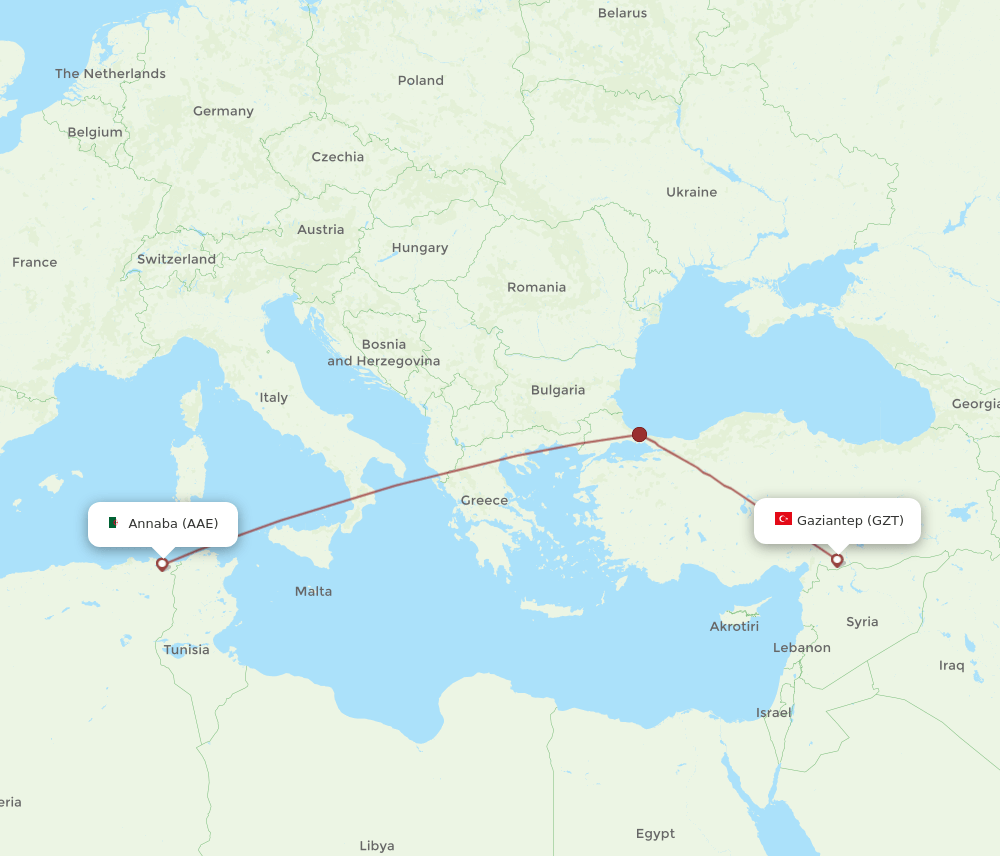 AAE to GZT flights and routes map