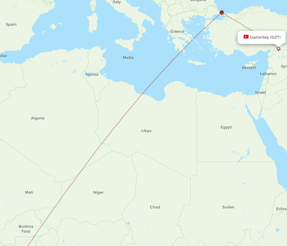 GZT to ABJ flights and routes map