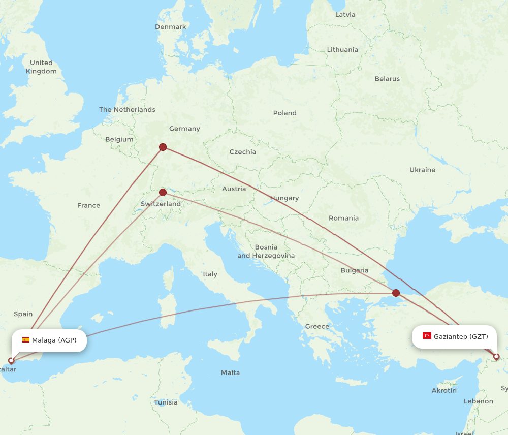 GZT-AGP flight routes