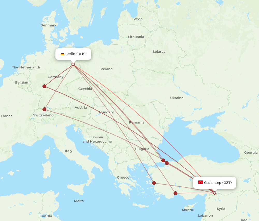 GZT to BER flights and routes map