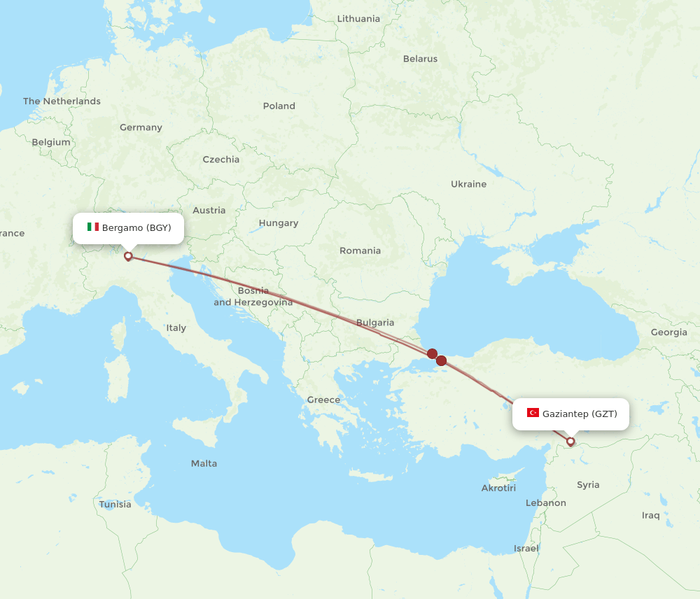 GZT-BGY flight routes