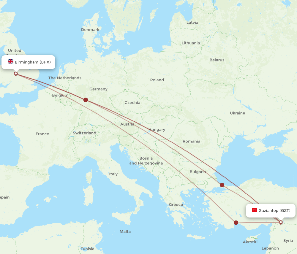 GZT-BHX flight routes
