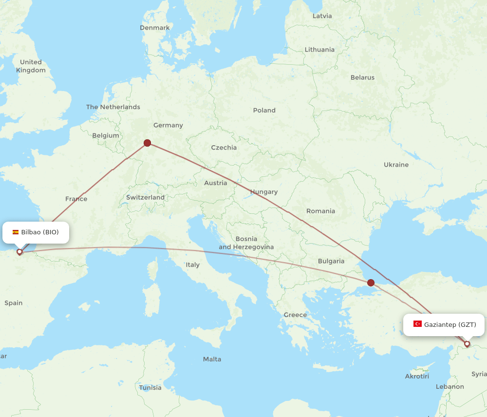 GZT to BIO flights and routes map