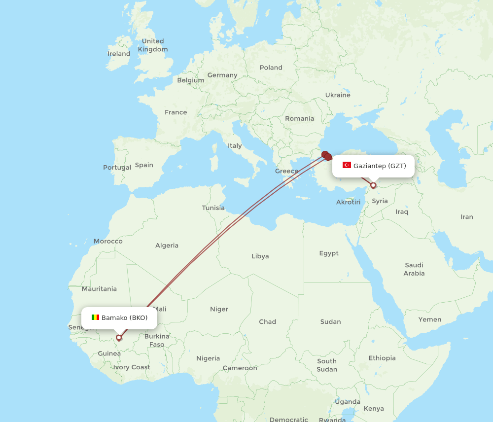GZT to BKO flights and routes map