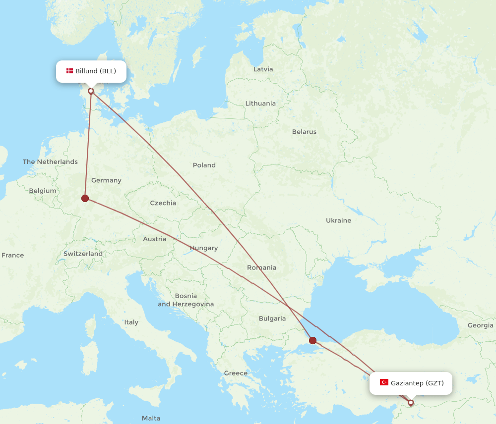 GZT-BLL flight routes