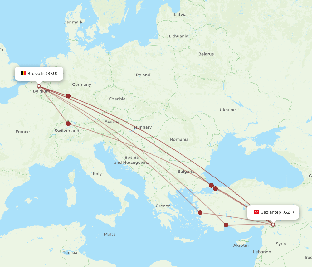 GZT-BRU flight routes