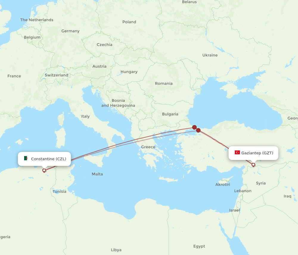 GZT to CZL flights and routes map