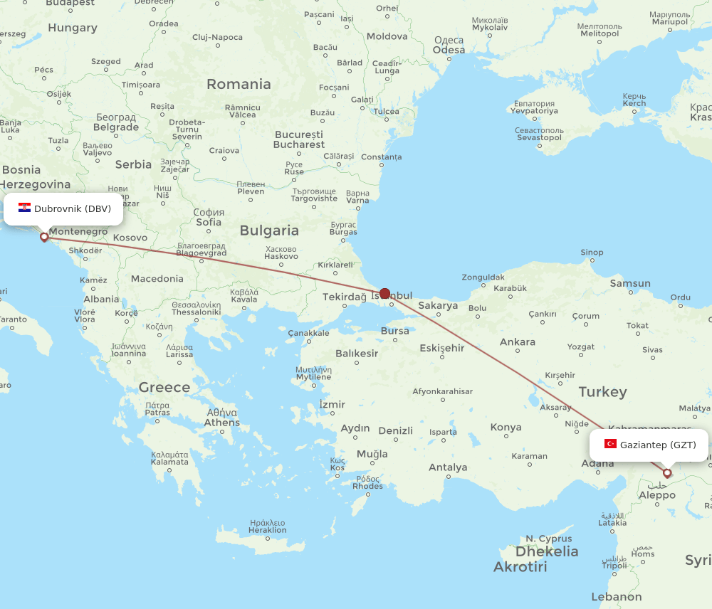 GZT-DBV flight routes