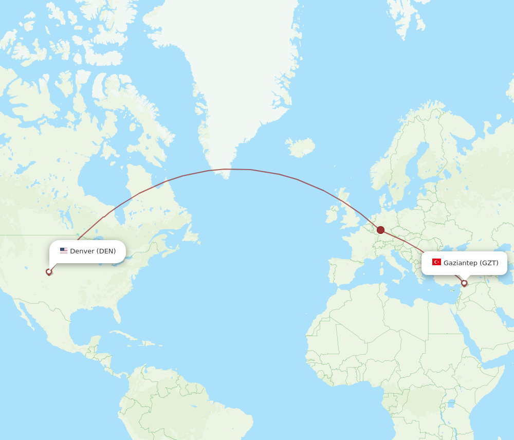 Denver - Gaziantep route map and flight paths