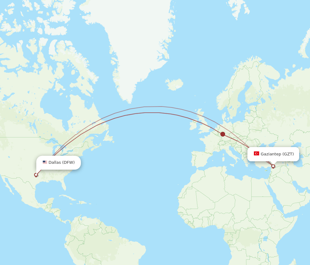 GZT-DFW flight routes