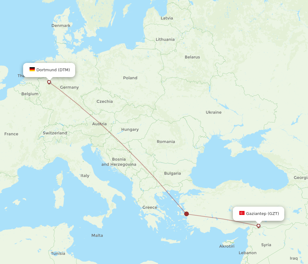 GZT to DTM flights and routes map
