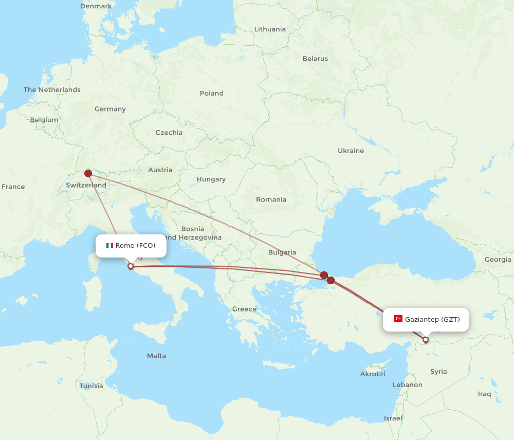 GZT-FCO flight routes