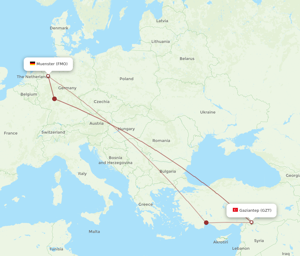 GZT to FMO flights and routes map
