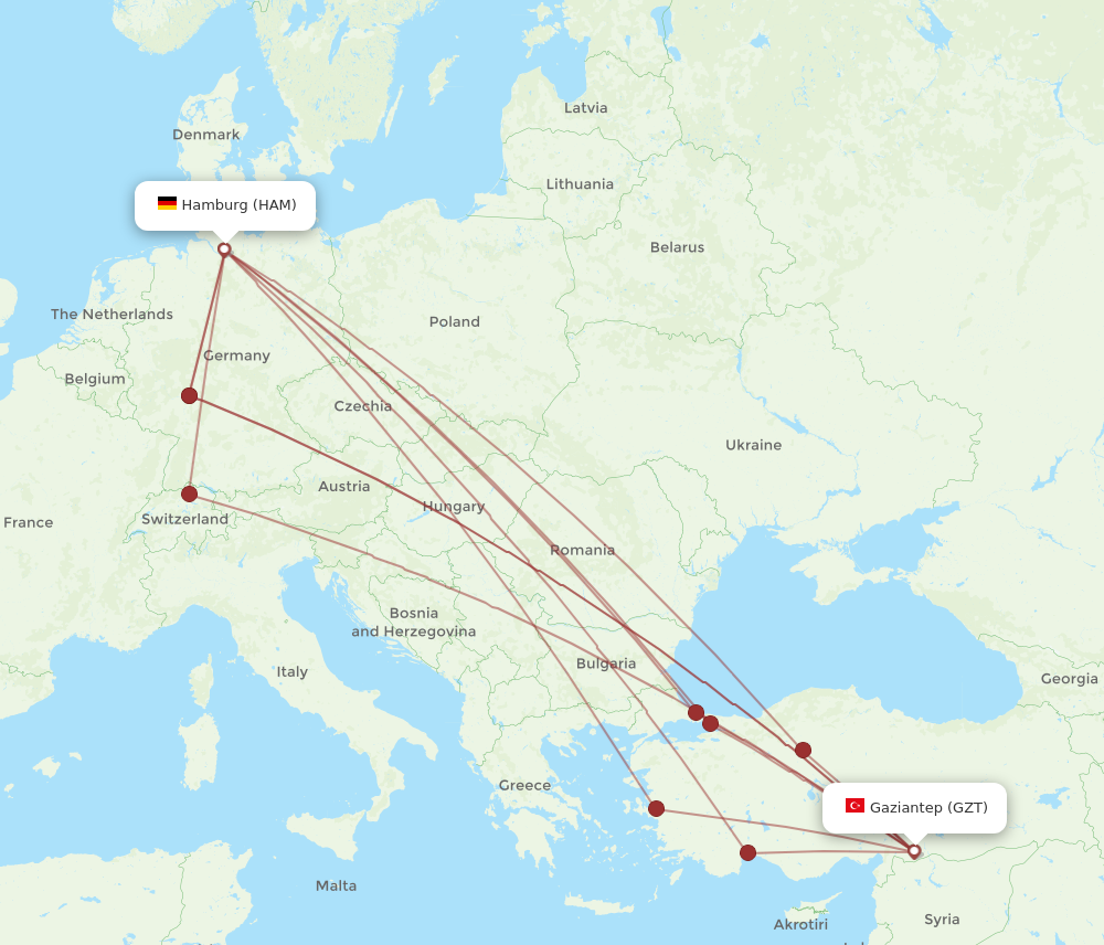 GZT to HAM flights and routes map