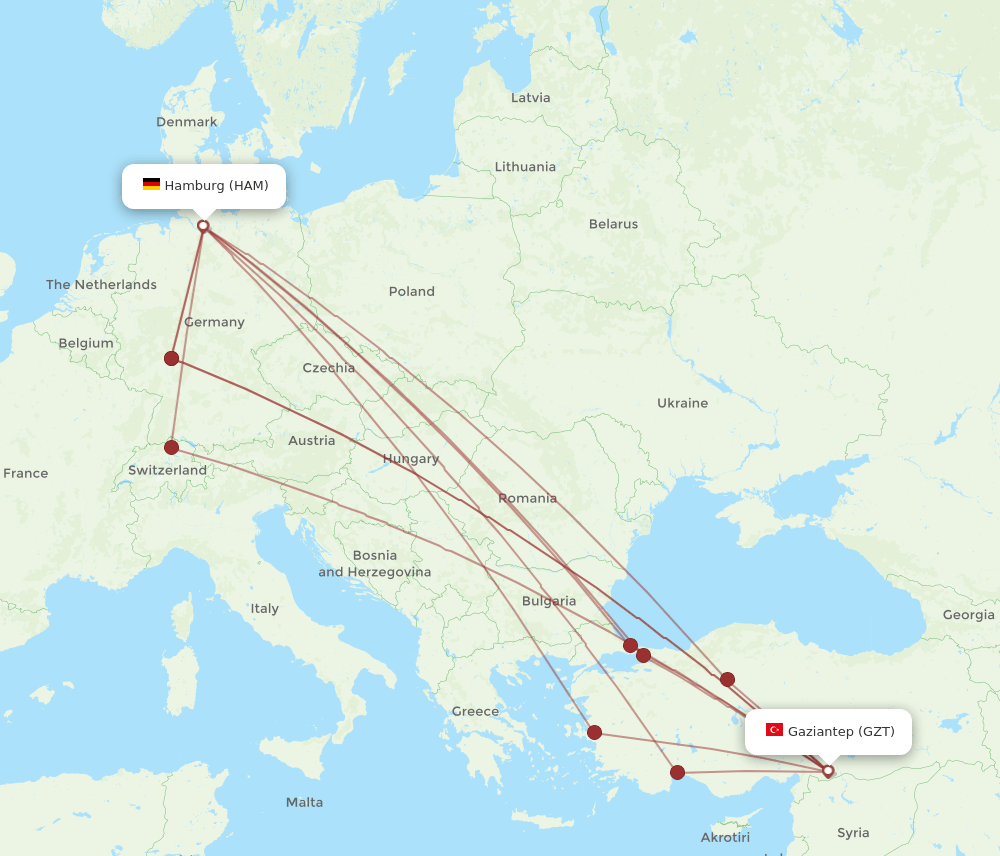 GZT-HAM flight routes