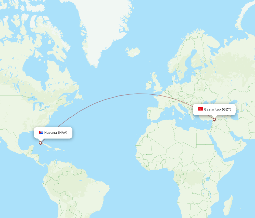 Havana - Gaziantep route map and flight paths