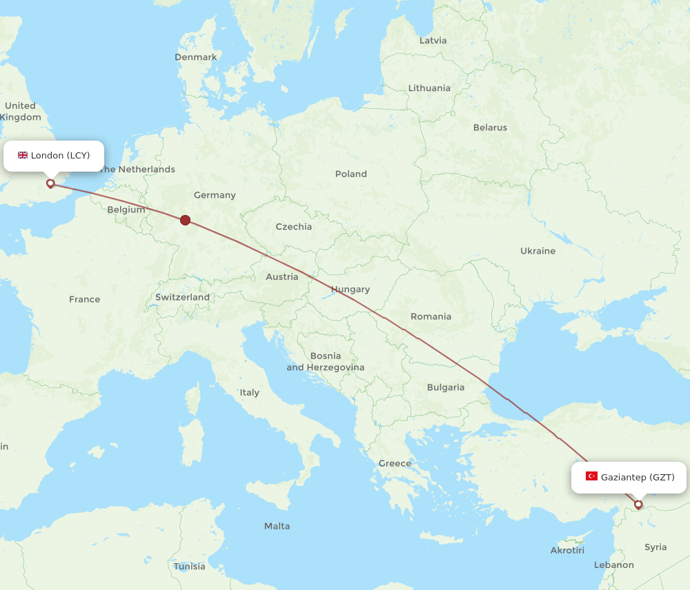 LCY to GZT flights and routes map