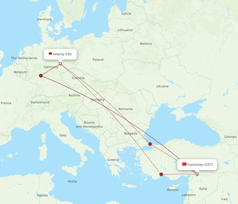 GZT to LEJ flights and routes map