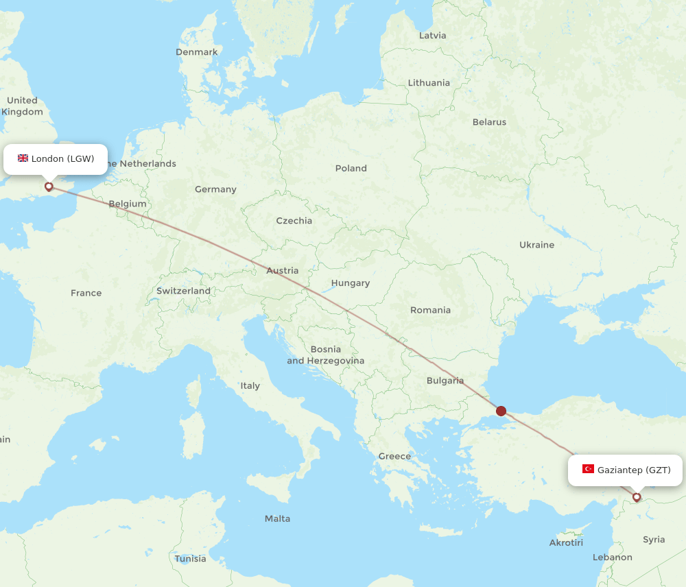 GZT-LGW flight routes