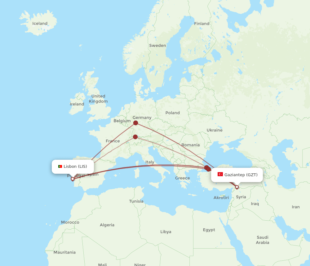 GZT-LIS flight routes