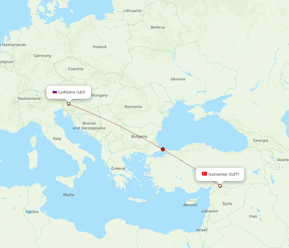 GZT to LJU flights and routes map
