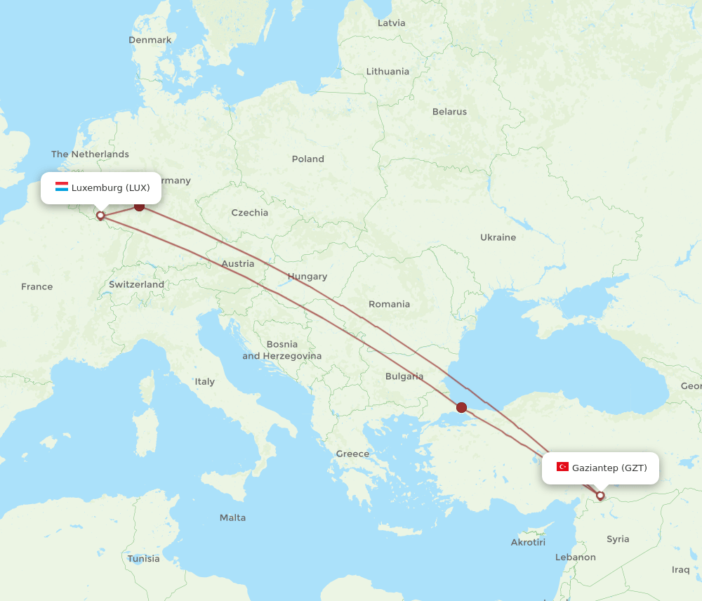 GZT-LUX flight routes