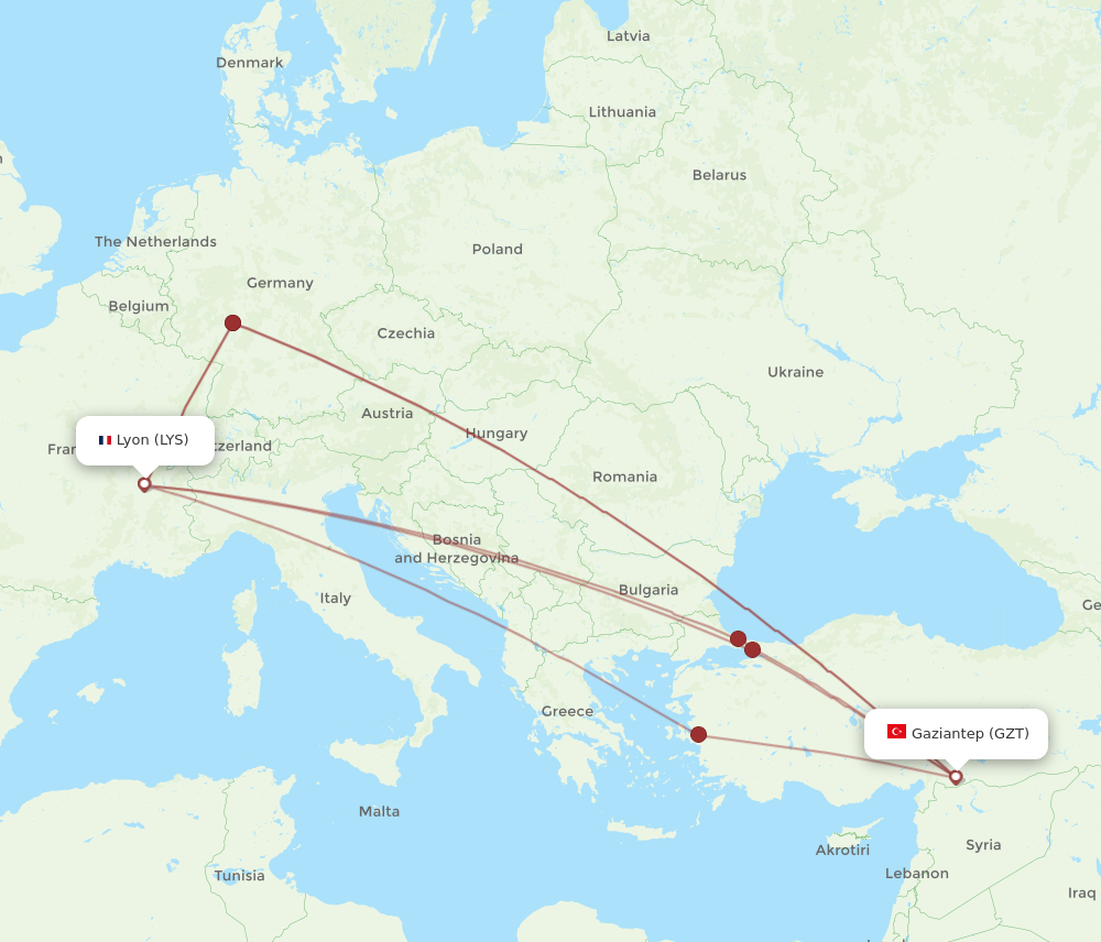 GZT to LYS flights and routes map