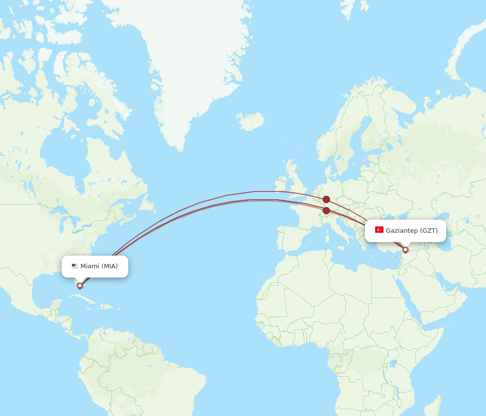 GZT-MIA flight routes