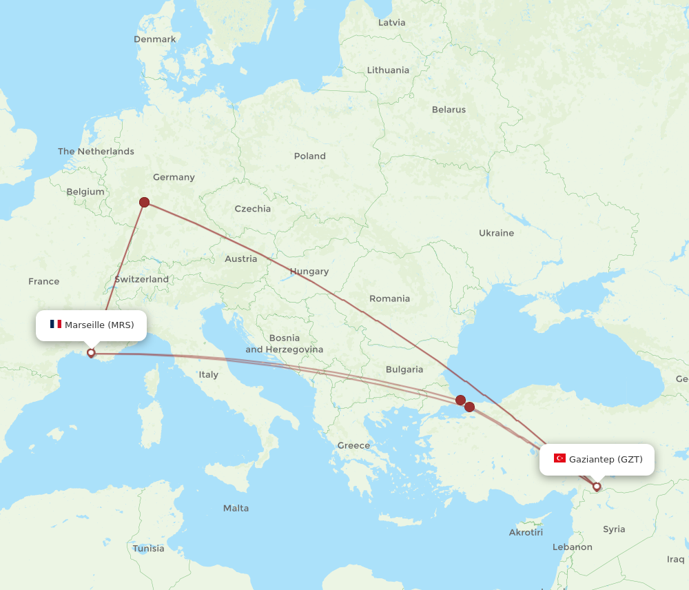 GZT to MRS flights and routes map