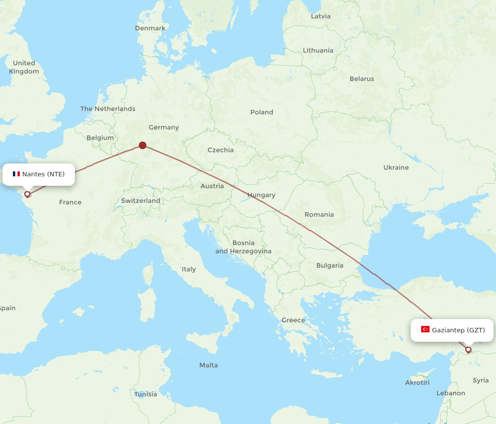 GZT to NTE flights and routes map