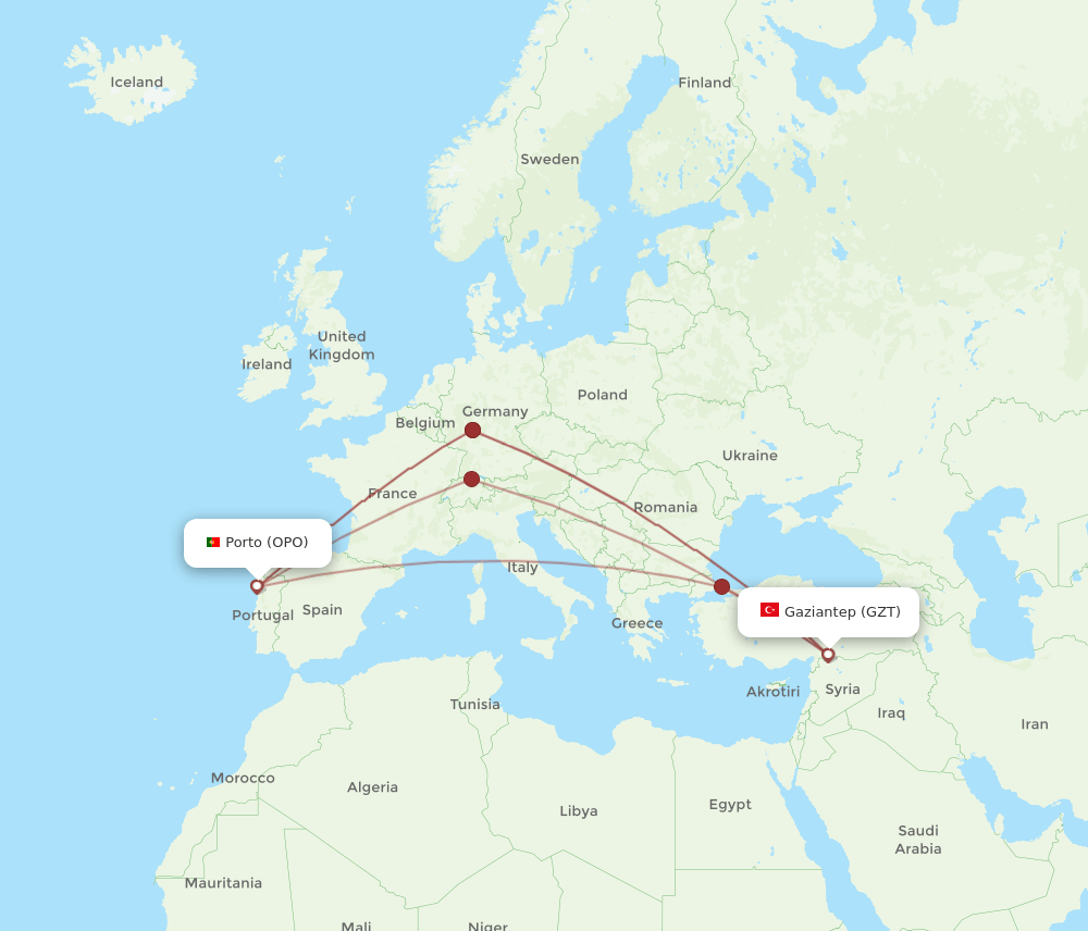 GZT-OPO flight routes