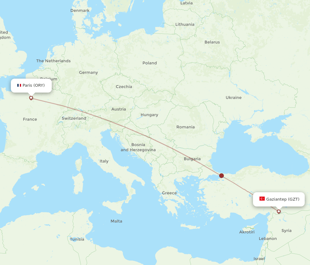 GZT to ORY flights and routes map