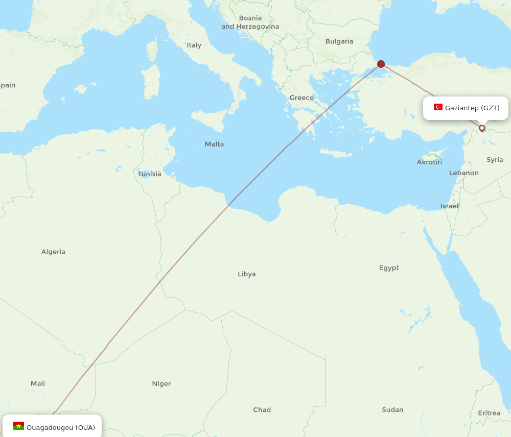 GZT to OUA flights and routes map