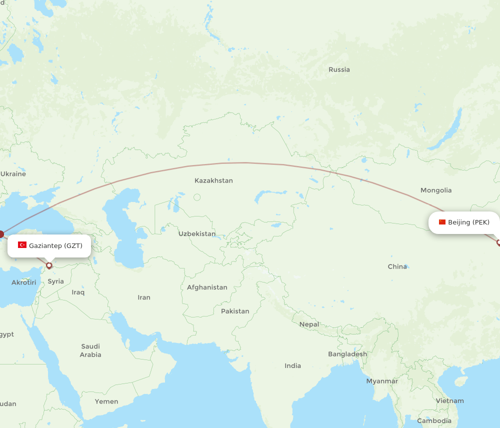 GZT to PEK flights and routes map