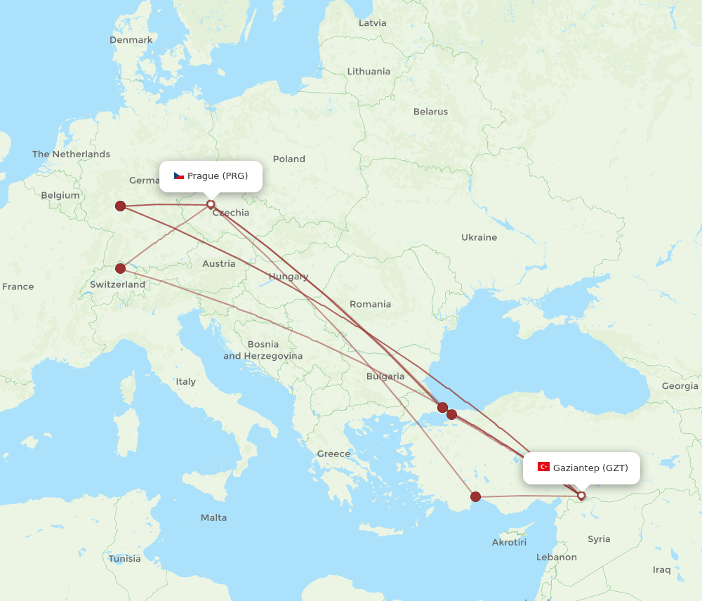 GZT-PRG flight routes