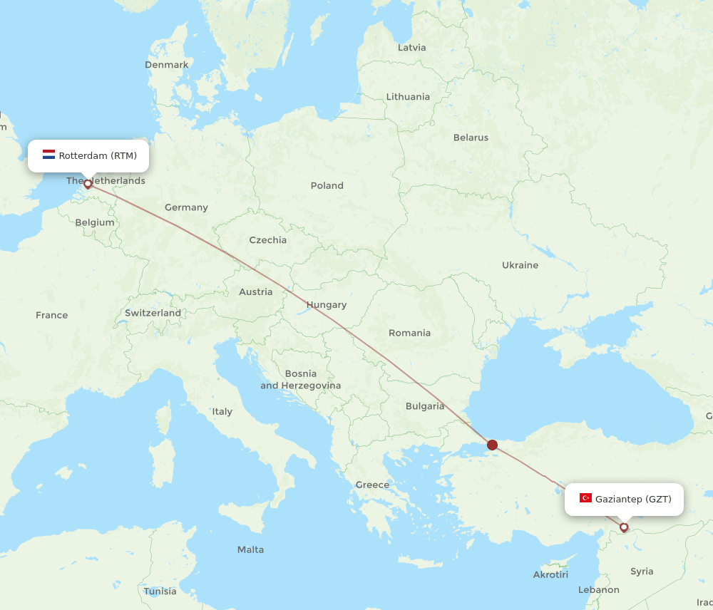 GZT to RTM flights and routes map