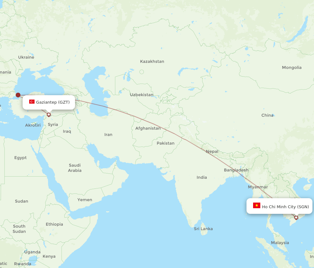 GZT to SGN flights and routes map