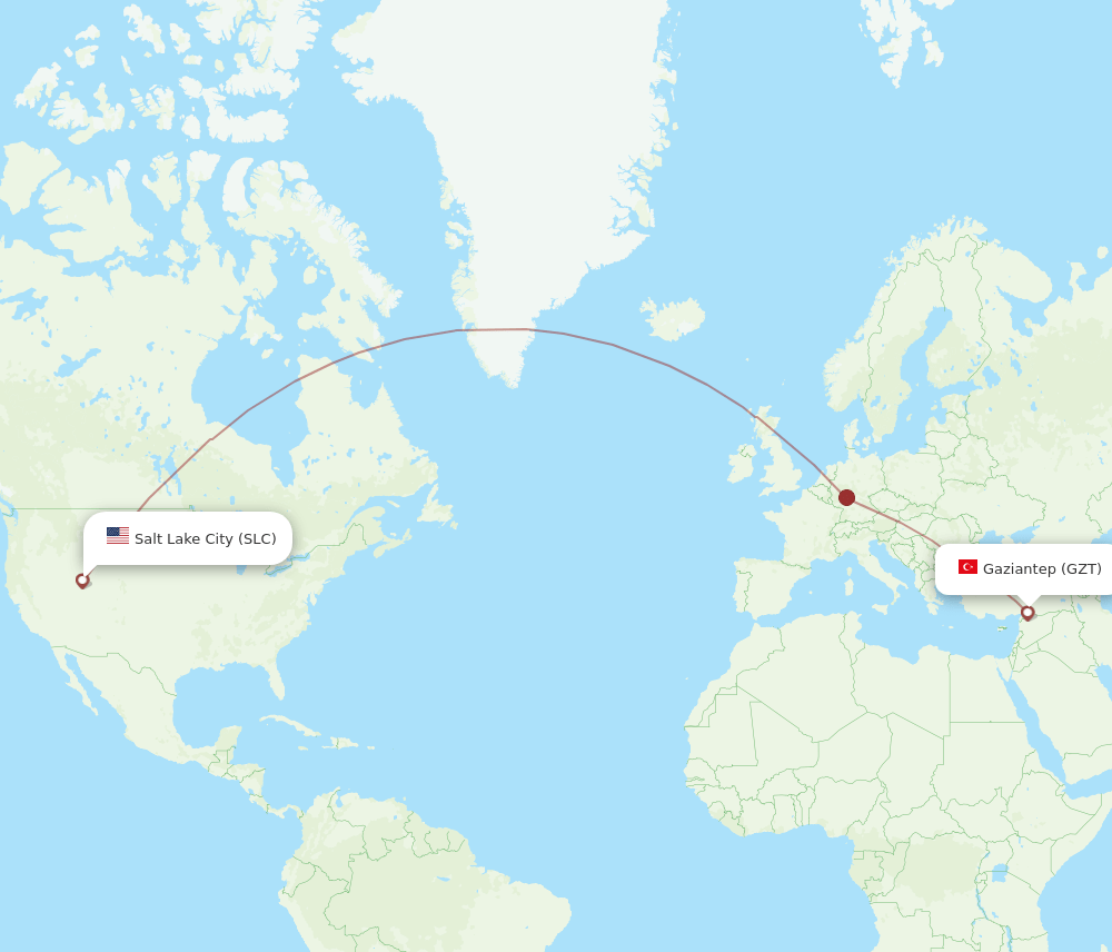 Salt Lake City - Gaziantep route map and flight paths