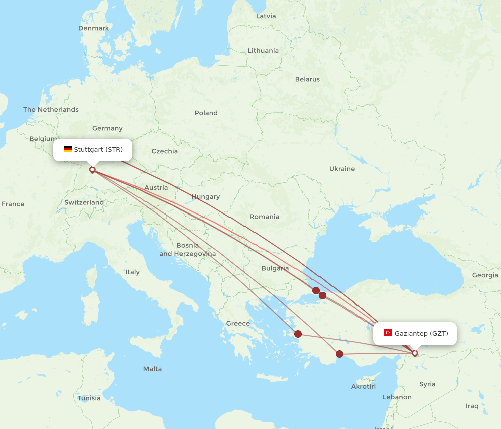 GZT to STR flights and routes map