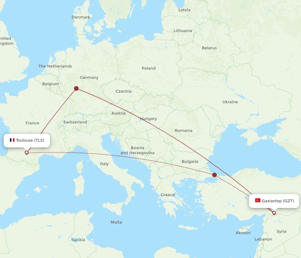GZT to TLS flights and routes map