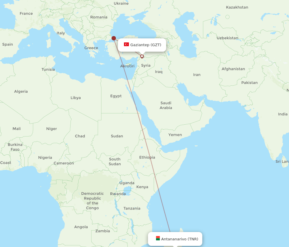 GZT-TNR flight routes