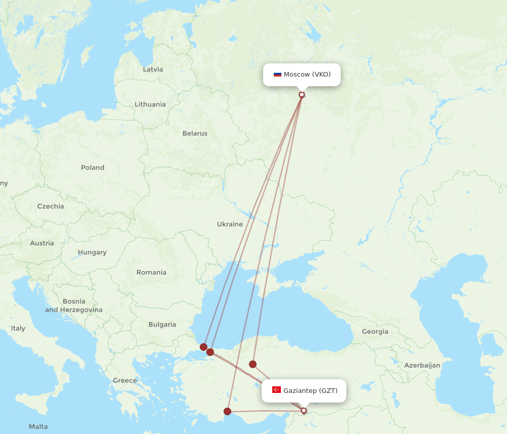 GZT to VKO flights and routes map