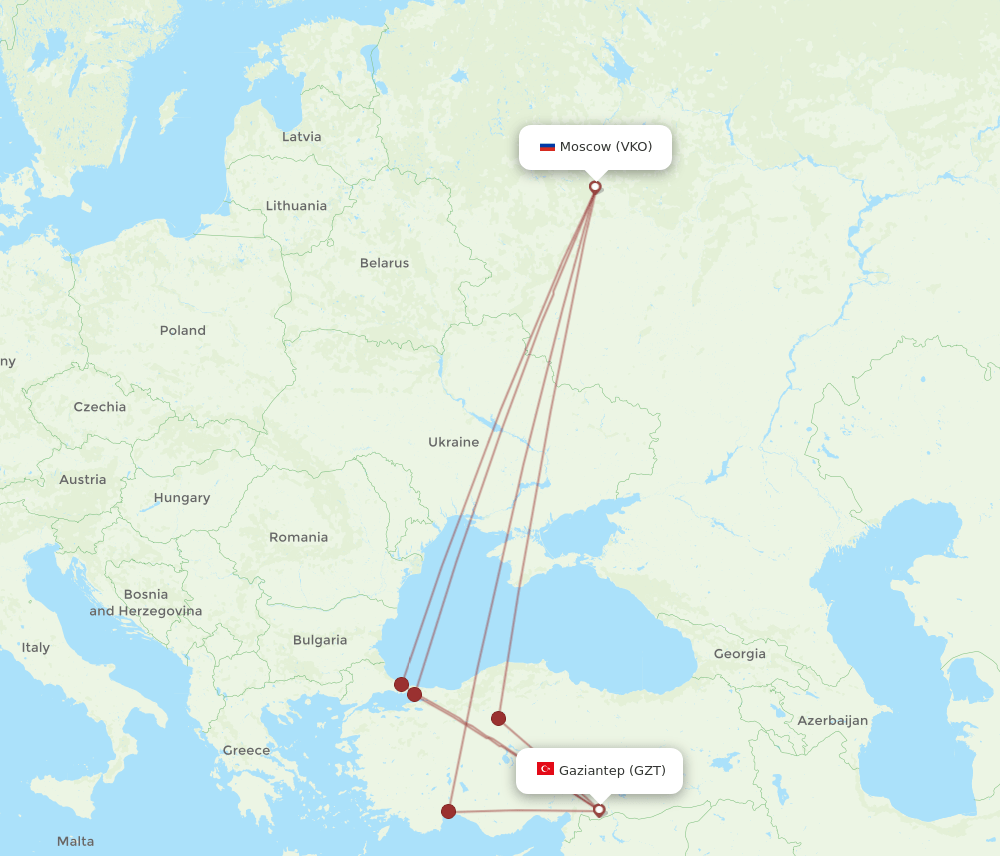 GZT to VKO flights and routes map