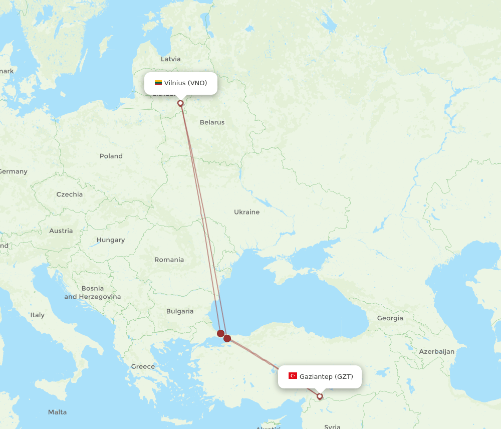 GZT-VNO flight routes