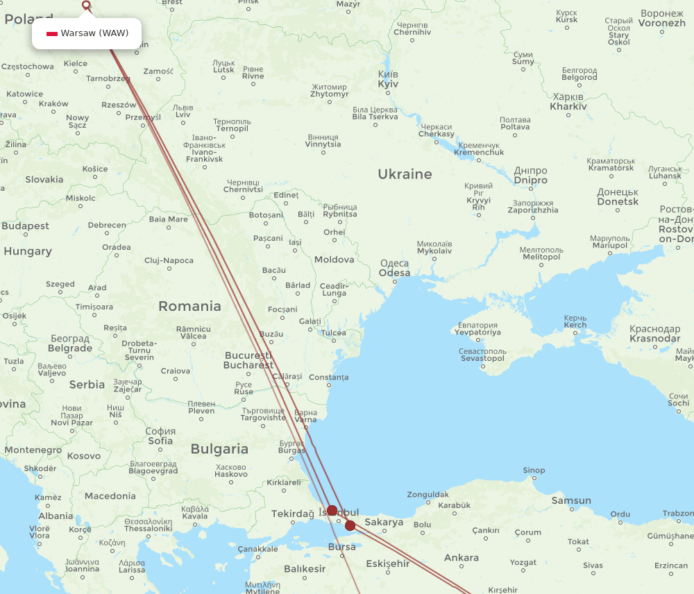GZT-WAW flight routes