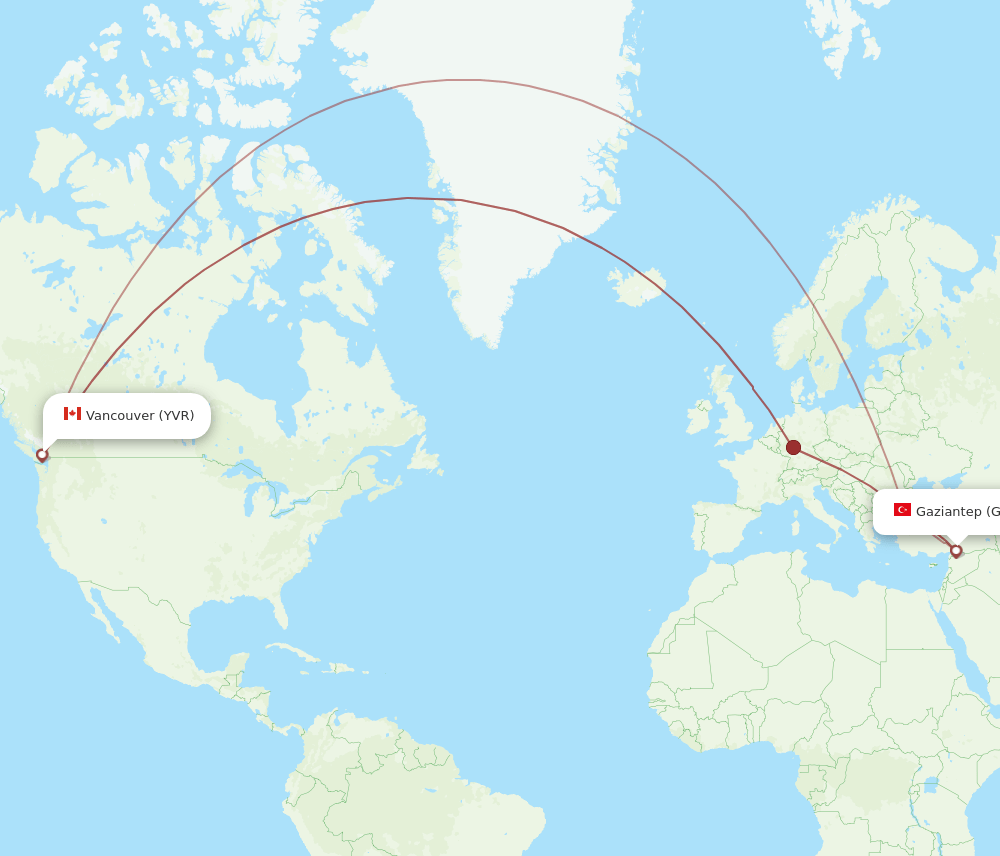 GZT-YVR flight routes