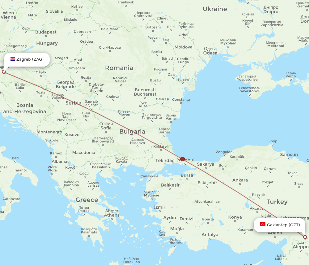 GZT-ZAG flight routes