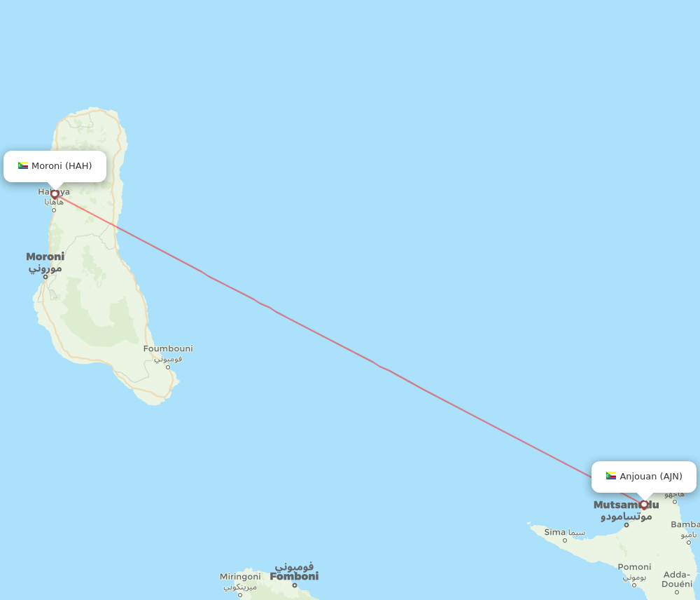 Moroni - Anjouan route map and flight paths